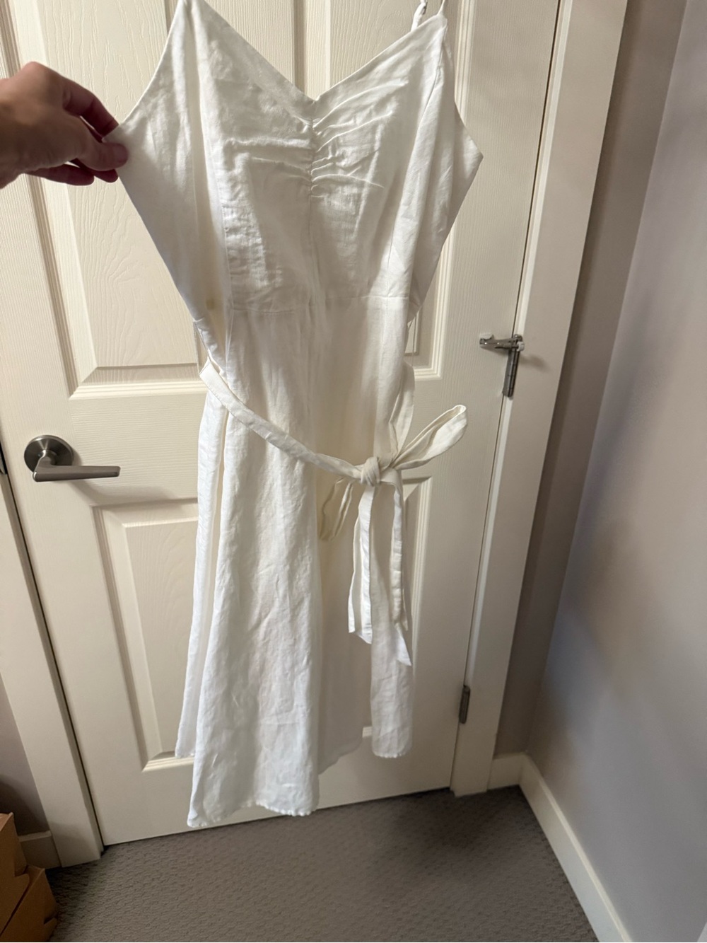 GAP White Midi Satin-Feel Slip Dress with Waist Tie